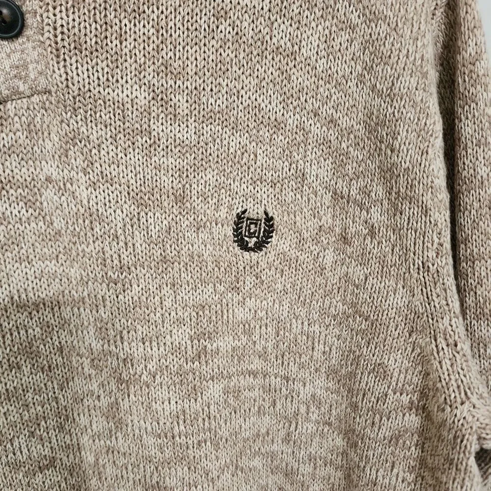 Chaps Mens Sweater XL 1/4 Zip Tan 100% Cotton Corduroy Elbow Patches